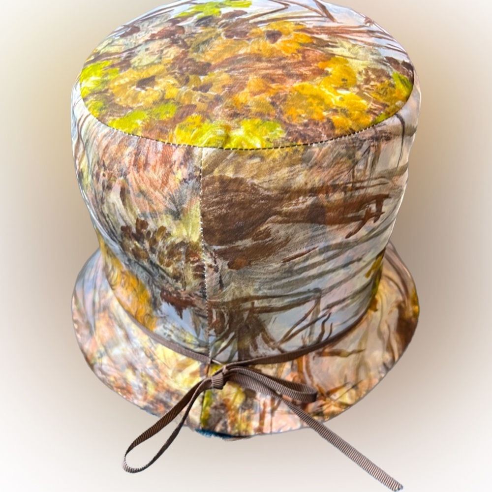Vintage Monsieur Peter exaggerated bucket hat. Pastel yellow, green,brown color.